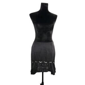 Nwot Coach Ruffled Hem 100% Silk Black Embroidered Mini Skirt With Chain Size 4